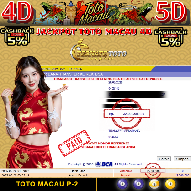 TERNATETOTO - MENANG TOTO MACAU 4D Rp.32,000,000